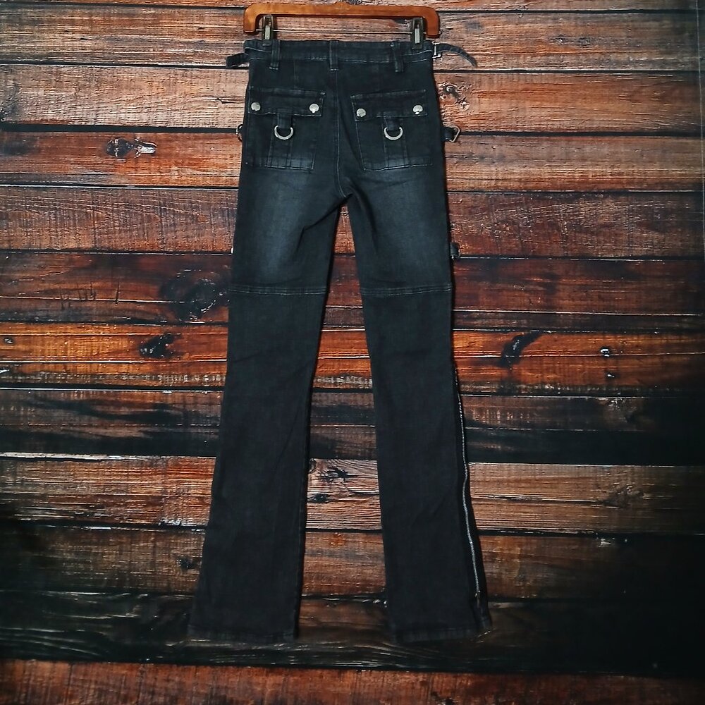 TRIPP NYC Daang Goodman Jeans 25 Night Rider Black Denim Zipper Buckle Stretch - Picture 4 of 10